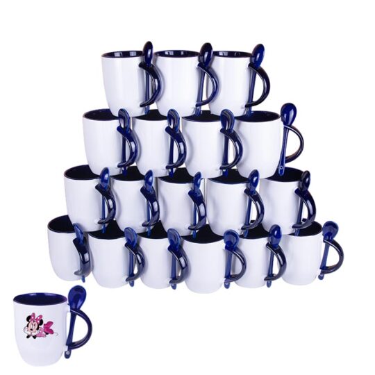 Ayaş Süblimasyon İçi ve Kulpu Mavi Kaşıklı Porselen Kupa-koli-36ad - 9BLX | Hep Lazer Kırklareli Promosyon