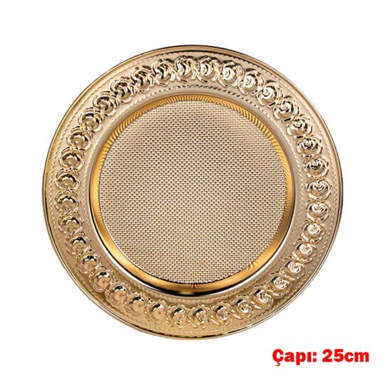 Tire Süblimasyon Gül Desenli Gold Metal Tabak - 25cm - 4WJY | Hep Lazer Kırklareli Promosyon