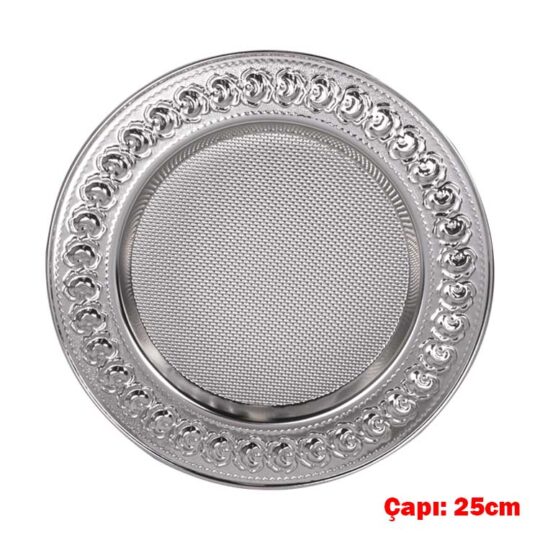 Pursaklar Süblimasyon Gül Desenli Gümüş Metal Tabak - 25cm - 34L2 | Hep Lazer Kırklareli Promosyon