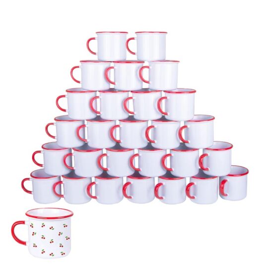 Karaisalı Süblimasyon Kulpu ve Ağız Çevresi Kırmızı Enamel Kupa - Koli-36ad - AREJ | Hep Lazer Kırklareli Promosyon
