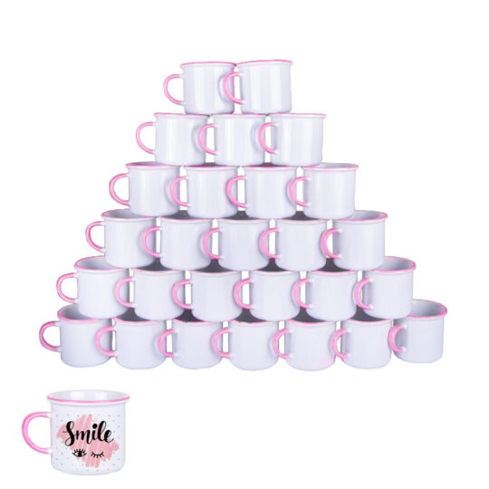 Foça Süblimasyon Kulpu ve Ağız Çevresi Pembe Enamel Kupa - Koli - HAJ3 | Hep Lazer Kırklareli Promosyon