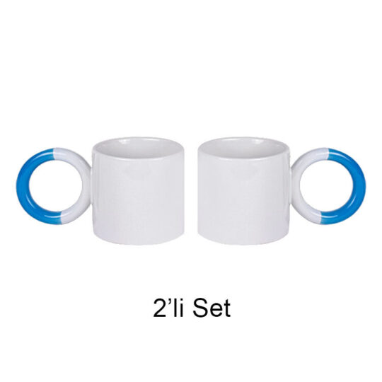 Yumurtalık Süblimasyon Mavi Halka Kulplu Porselen Kupa Bardak - 2'li set - 0PJJ | Hep Lazer Kırklareli Promosyon