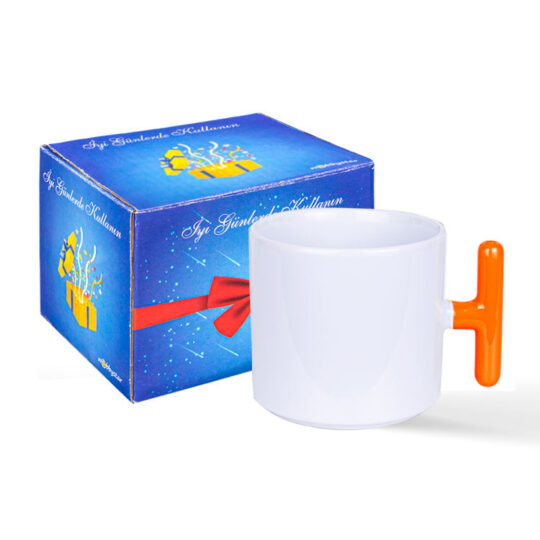 Kemalpaşa Süblimasyon Porselen Turuncu Kulplu T Kupa Bardak - Kutulu - AC3W | Hep Lazer Kırklareli Promosyon