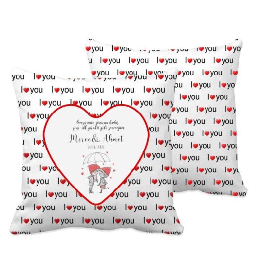 Yatağan I Love You Kalp Desen Sublimasyon Yastık Kılıfı 2ad - FM7D | Hep Lazer Kırklareli Promosyon