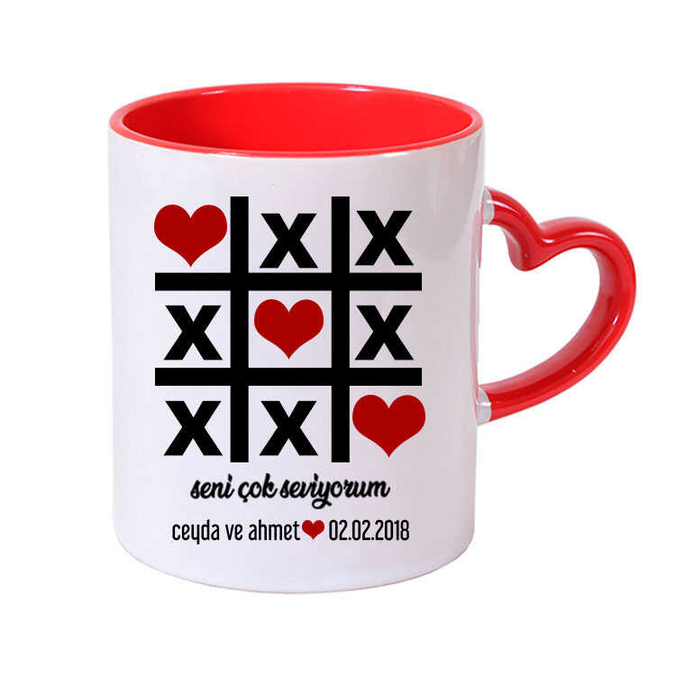 Kemalpaşa Süblimasyon Kulpu Ve İçi Kırmızı Kulpu Kalp Kupa Bardak - Kutulu - 5ATW - Görsel 2