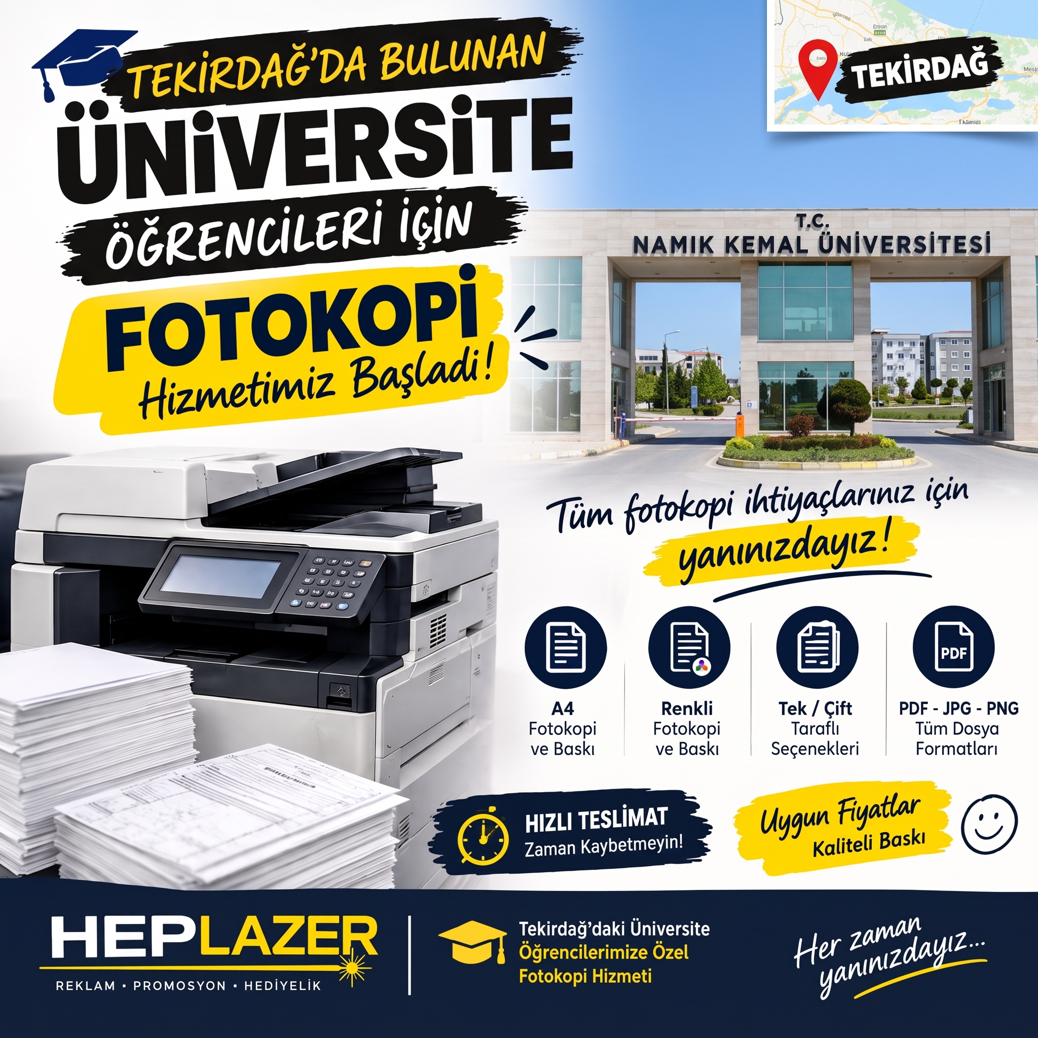 Tekirdağ ucuz fotokopi ve Namık Kemal Üniversitesi ders notu siparişi